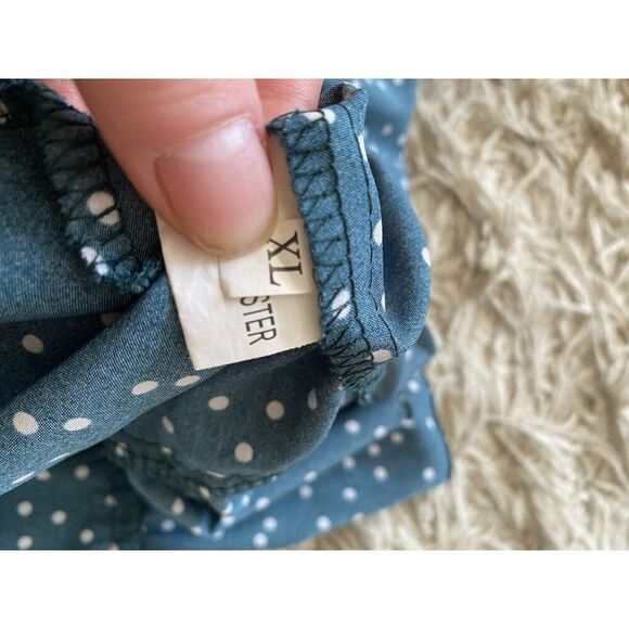 Retro Dress XL Polkadot Teal Blue White Ruffle Shift Mid Length - Picture 7 of 8